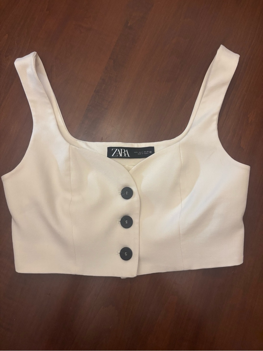 ZARA Cream Button-Front Cropped Tank
